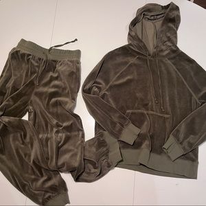 J. Crew Olive velour sweat-pant and sweater set size XS